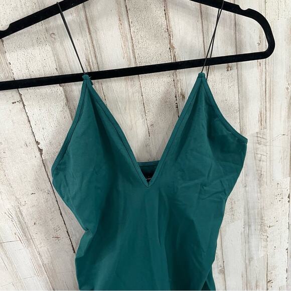 Intimately Free People Blue Green Bodycon Mini Plunge Dress Skinny Strap - Picture 2 of 6